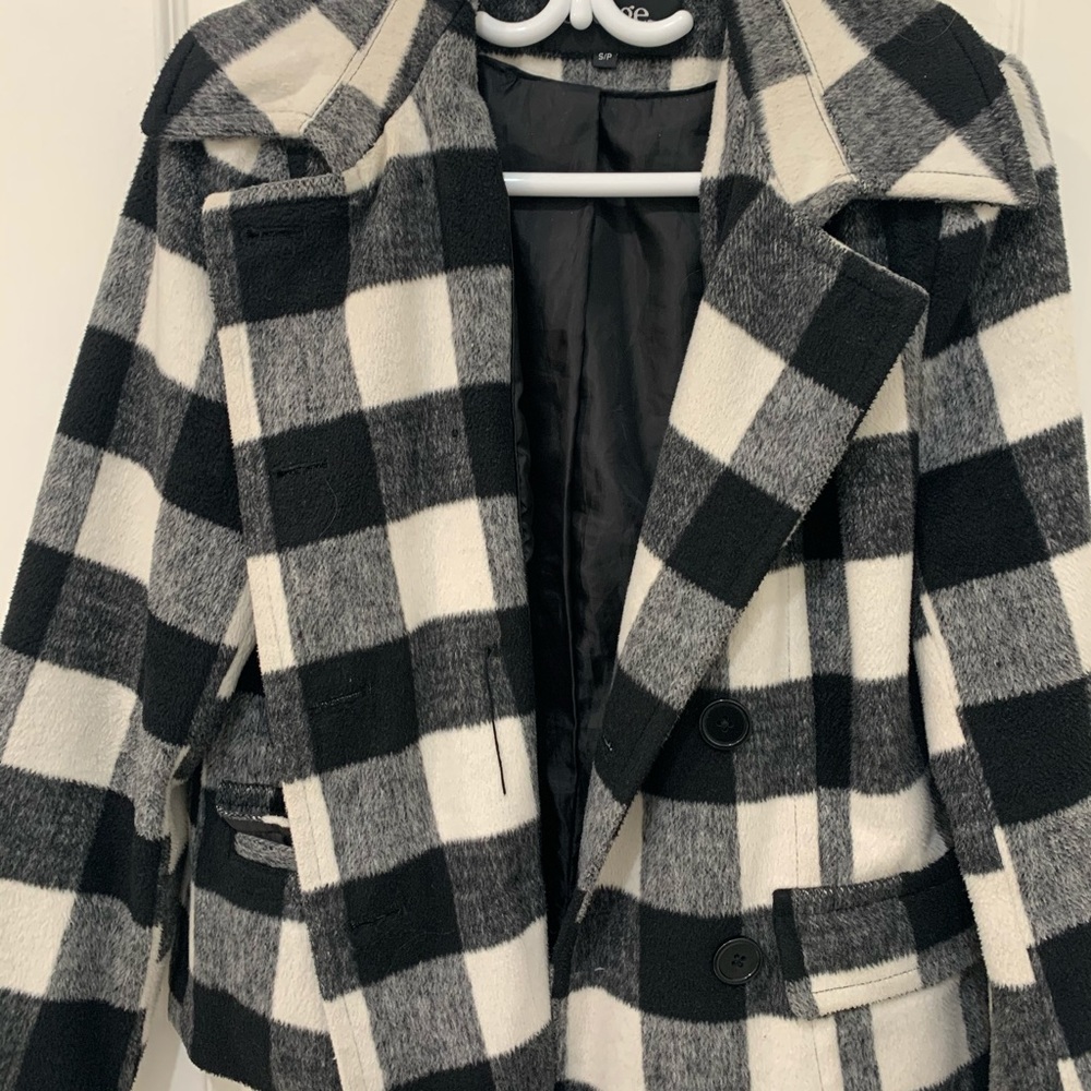 black and white peacoat